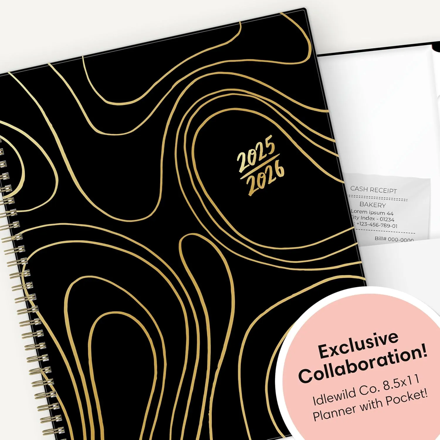 Blue Sky Idlewild 2025-2026 Academic Year Weekly and Monthly Planner Calendar, July 2025 - June 2026, 12-Month, 8.5"x11", Flexible Cover, Wirebound, Laminated Tabs, Storage Pocket, Black Swirl