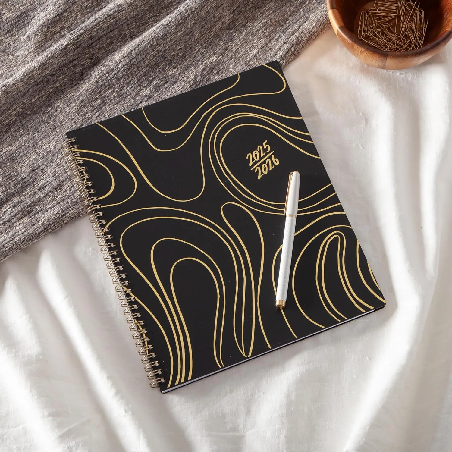 Blue Sky Idlewild 2025-2026 Academic Year Weekly and Monthly Planner Calendar, July 2025 - June 2026, 12-Month, 8.5"x11", Flexible Cover, Wirebound, Laminated Tabs, Storage Pocket, Black Swirl