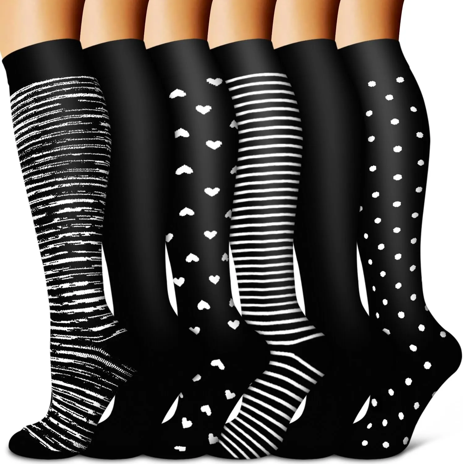 BLUEENJOY Copper Compression Socks for Women & Men (6 pairs) - Best Support for Nurses, Running, Hiking, Recovery