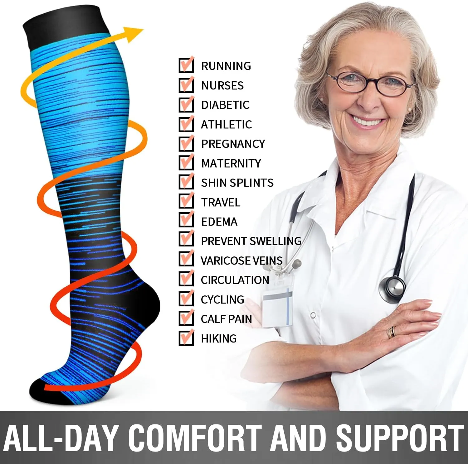 Bluemaple 6 Pack Copper Compression Socks for Women and Men Circulation-Best Support for Medical, Running,Nursing,Athletic