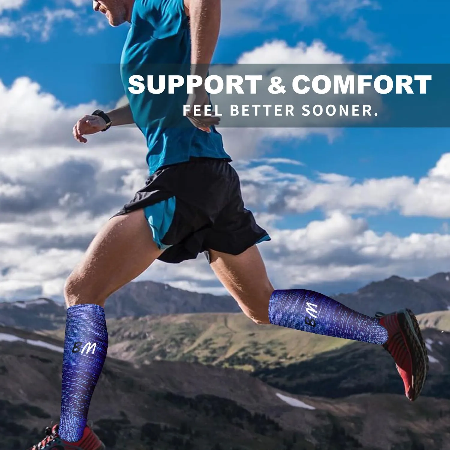 Bluemaple 6 Pack Copper Compression Socks for Women and Men Circulation-Best Support for Medical, Running,Nursing,Athletic