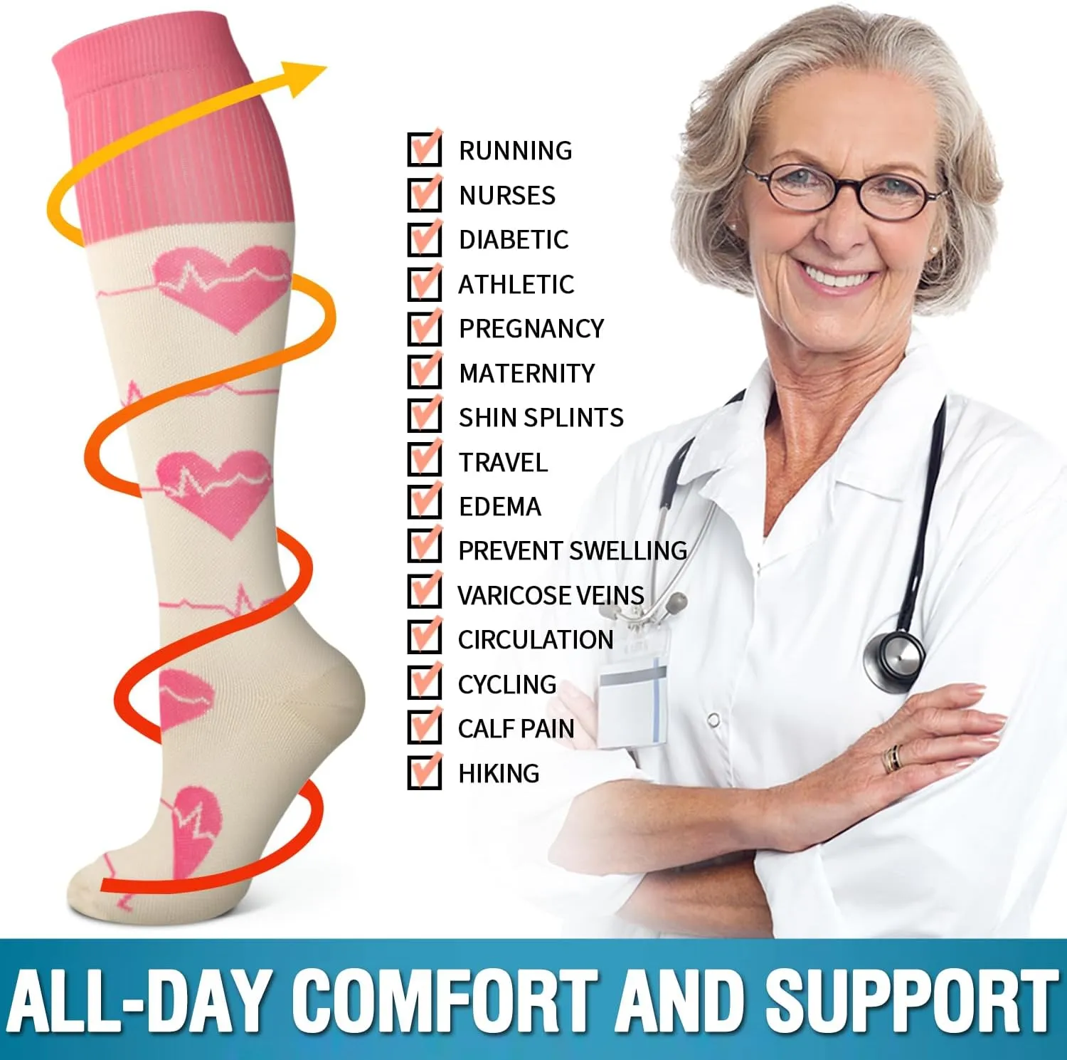 Bluemaple 6 Pack Copper Compression Socks for Women and Men Circulation-Best Support for Medical, Running,Nursing,Athletic