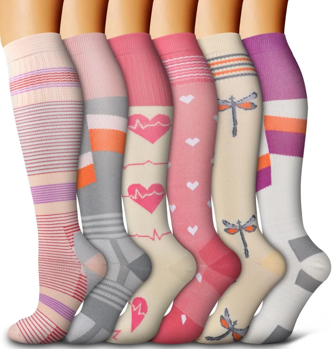 Bluemaple 6 Pack Copper Compression Socks for Women and Men Circulation-Best Support for Medical, Running,Nursing,Athletic
