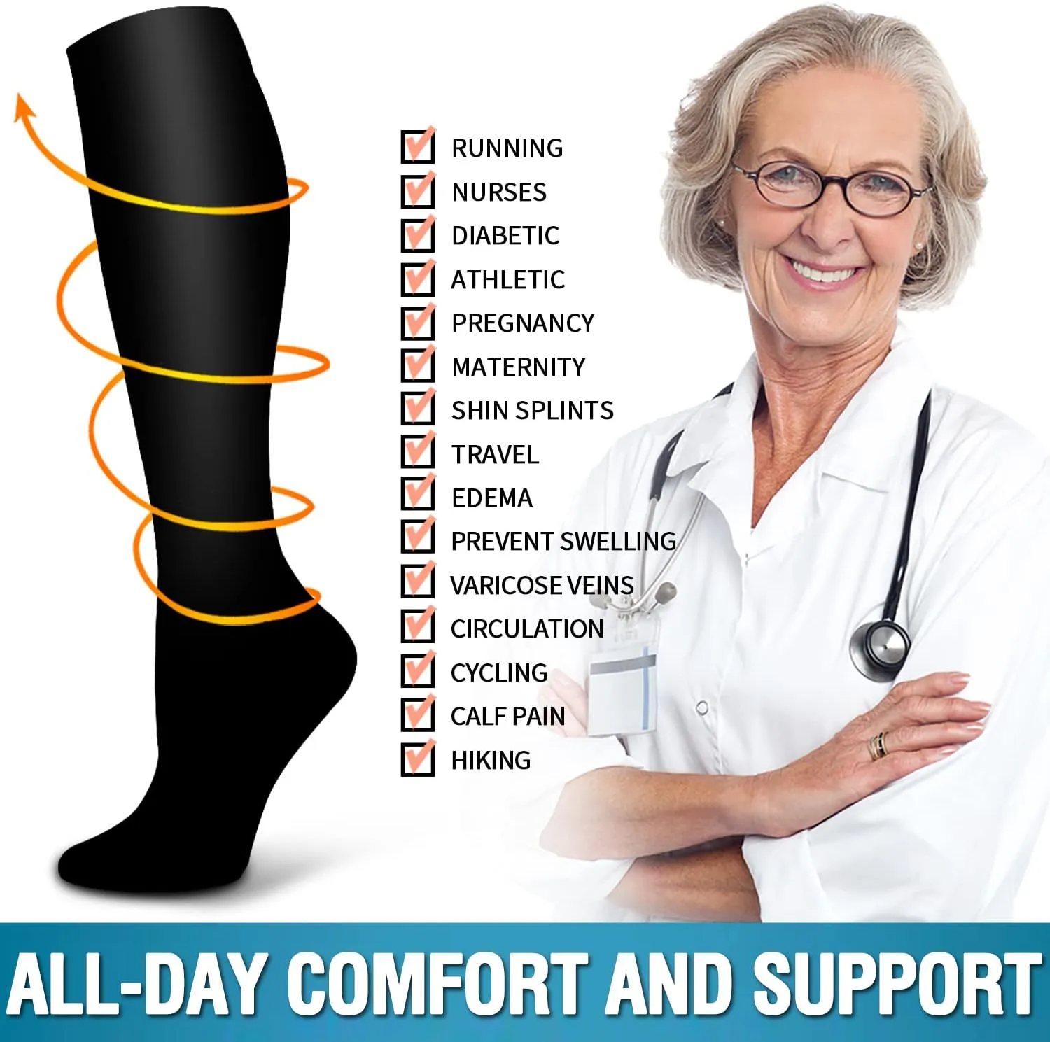 Bluemaple 6 Pack Copper Compression Socks for Women and Men Circulation-Best Support for Medical, Running,Nursing,Athletic