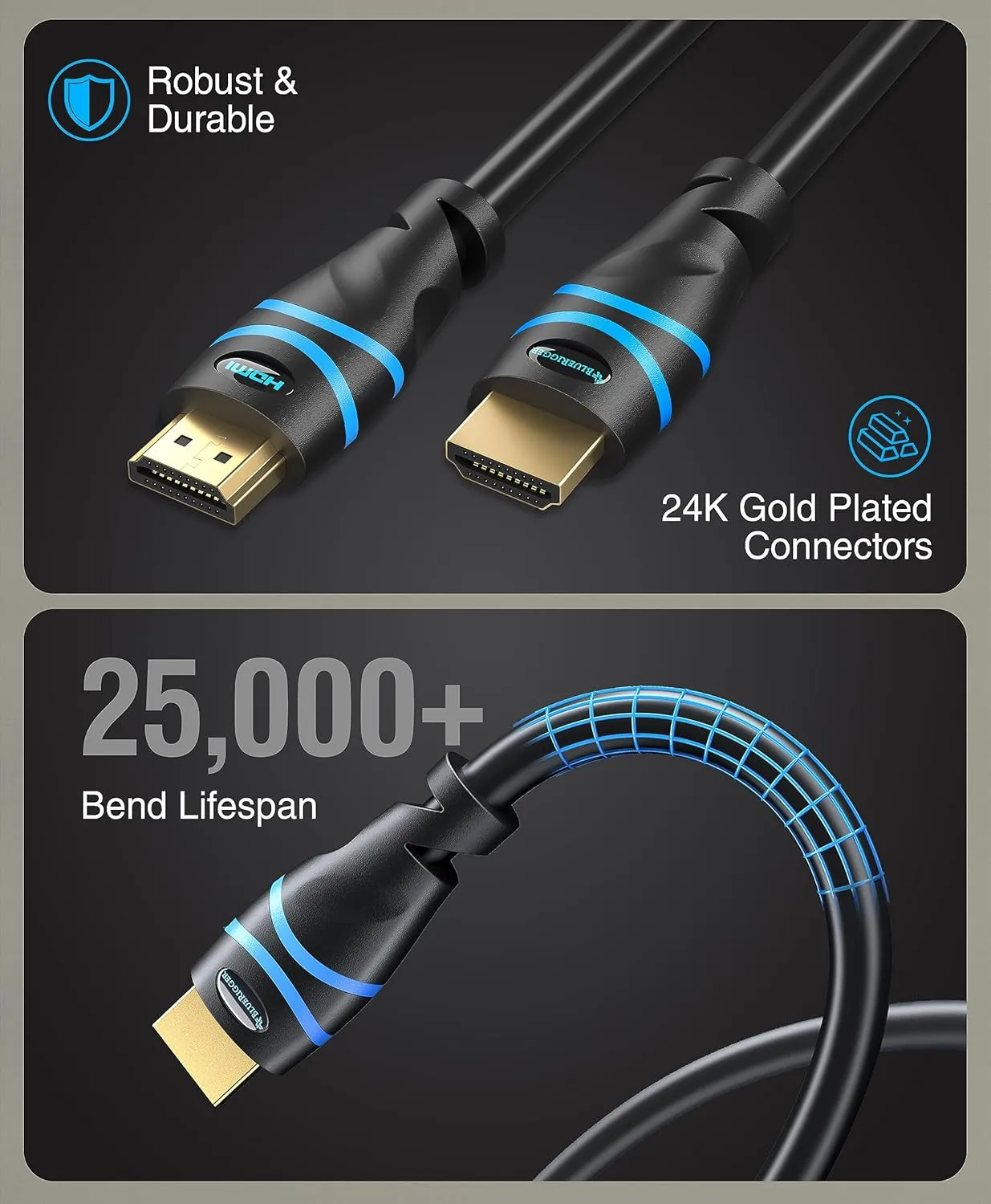 BlueRigger 4K HDMI Cable 35FT (4K 30Hz, HDR10, in-Wall CL3 Rated, High Speed, HDCP2.3, eARC) - Long HDMI Cable Compatible with Home Theatre, HDTV, Gaming Consoles, Streaming Devices