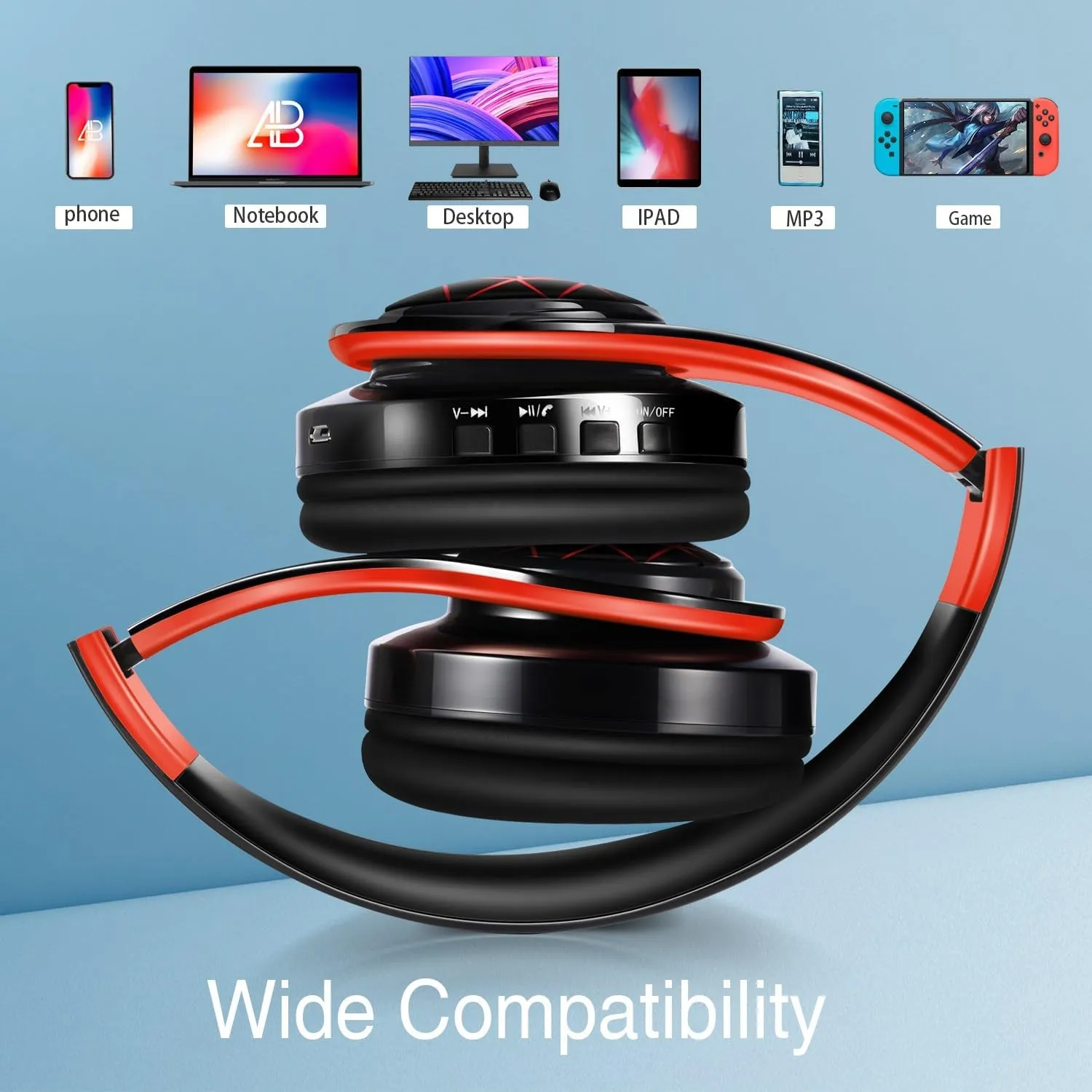 Bluetooth Headphones, Chat- Comfortable Over Ear Stereo Headphones,7 Breathing Led Lights up, Wireless Headset for Adult Teen Kid for Phone/Samsung/Pad/PC/Android/Laptop/TV (Orange)