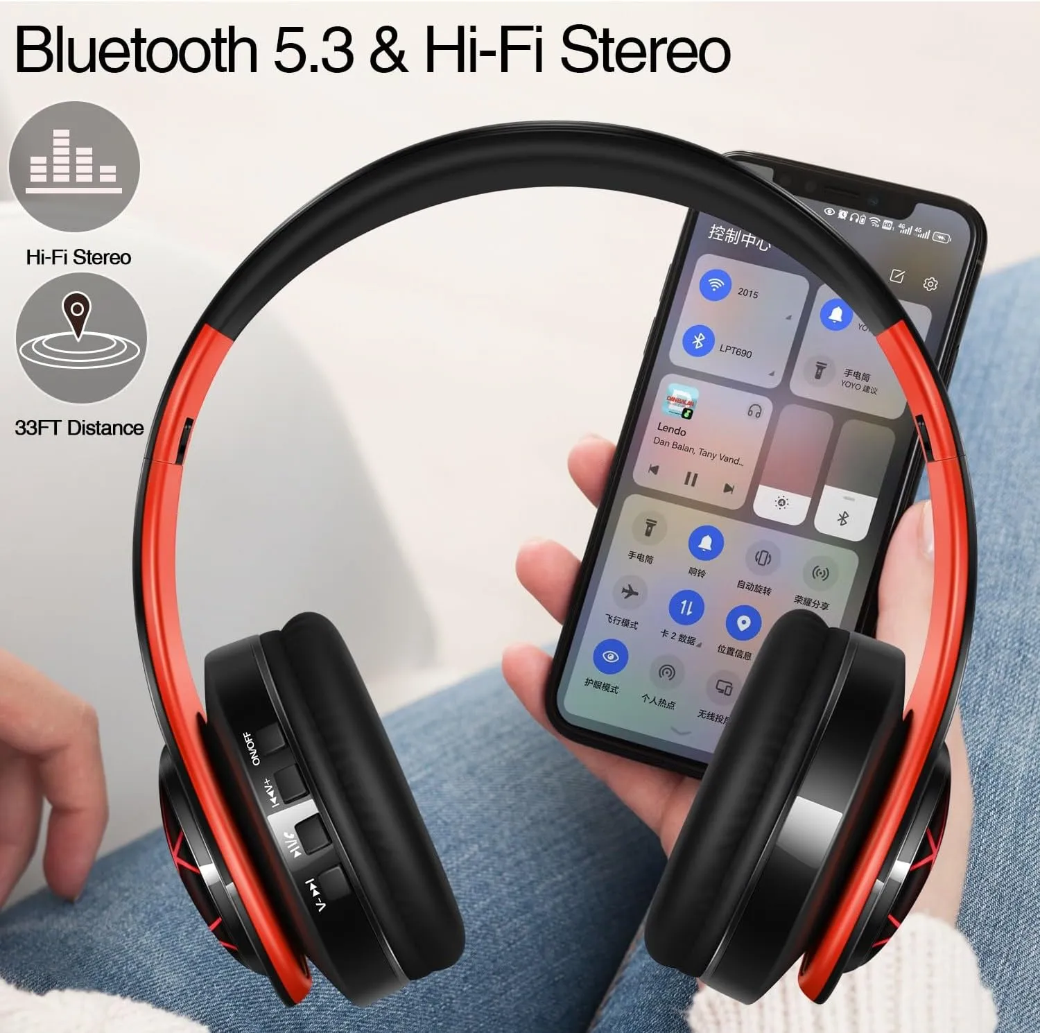 Bluetooth Headphones, Chat- Comfortable Over Ear Stereo Headphones,7 Breathing Led Lights up, Wireless Headset for Adult Teen Kid for Phone/Samsung/Pad/PC/Android/Laptop/TV (Orange)