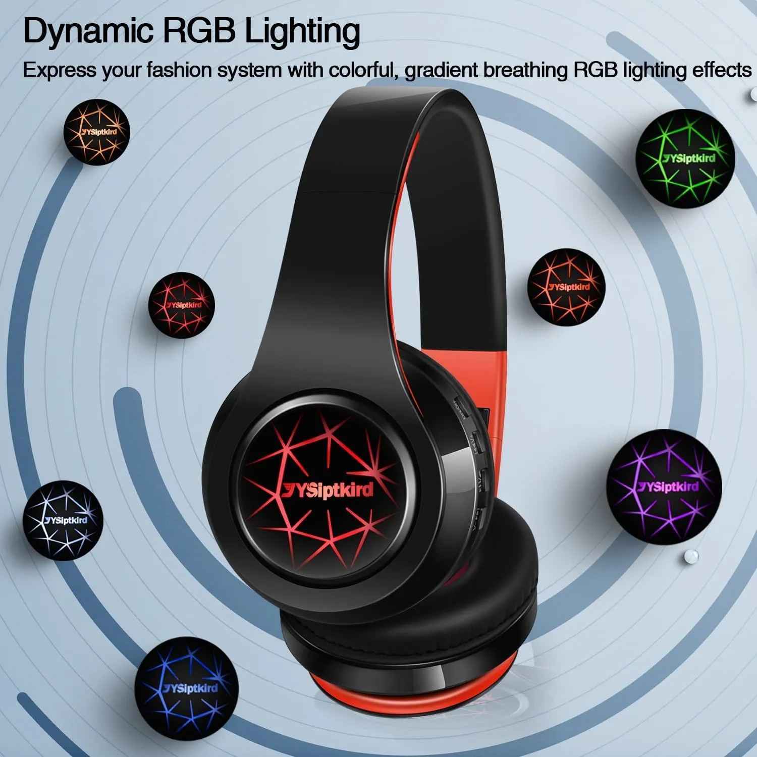 Bluetooth Headphones, Chat- Comfortable Over Ear Stereo Headphones,7 Breathing Led Lights up, Wireless Headset for Adult Teen Kid for Phone/Samsung/Pad/PC/Android/Laptop/TV (Orange)