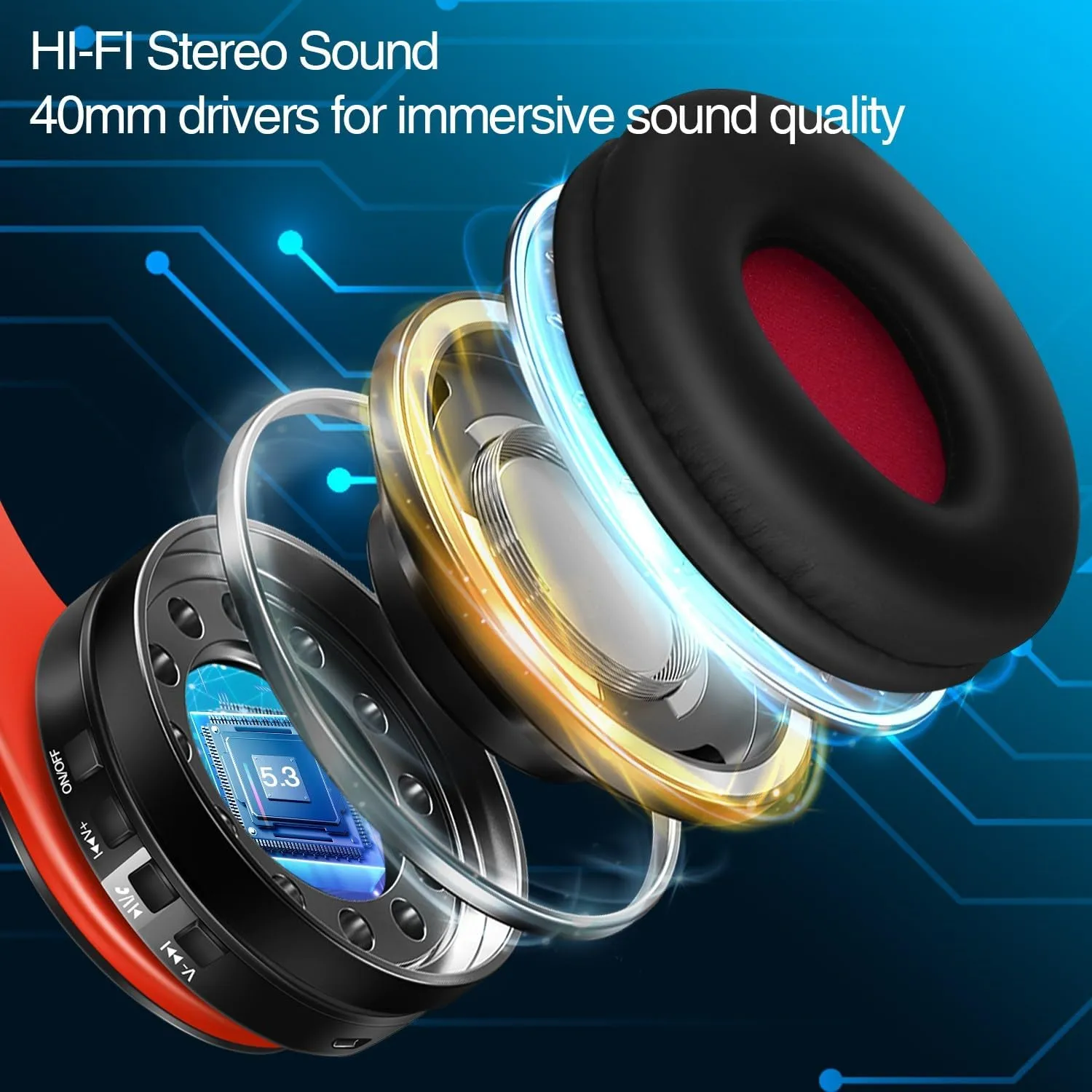 Bluetooth Headphones, Chat- Comfortable Over Ear Stereo Headphones,7 Breathing Led Lights up, Wireless Headset for Adult Teen Kid for Phone/Samsung/Pad/PC/Android/Laptop/TV (Orange)