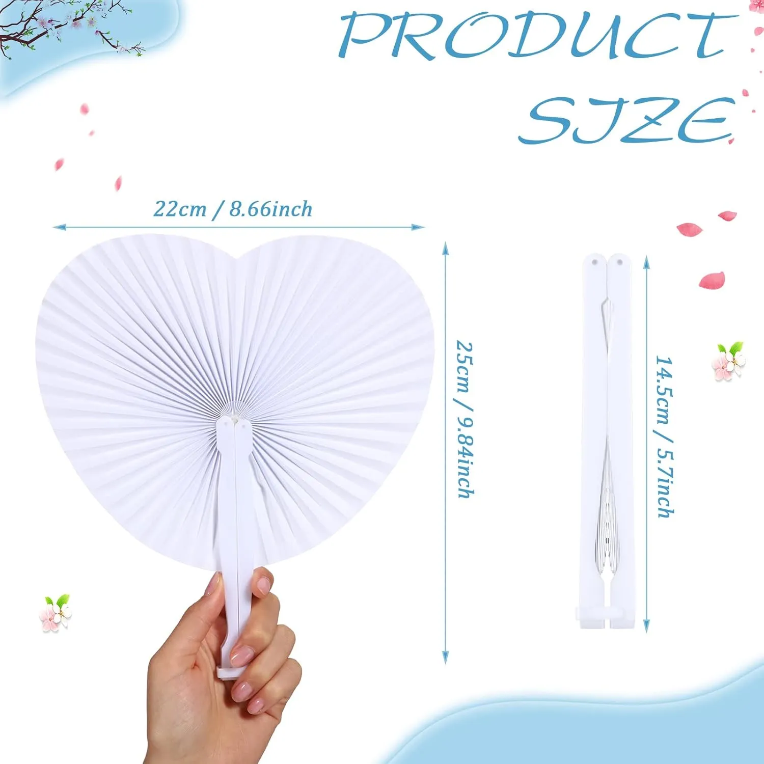 Blulu 60 Pack Folding Hand Fans Heart Wedding Handheld Foldable Paper Fans with Plastic Handle for Guests Dancing Wedding Birthday Bridal Shower Decorative Celebration Party Supplies