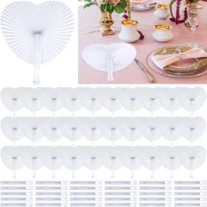 Blulu 60 Pack Folding Hand Fans Heart Wedding Handheld Foldable Paper Fans with Plastic Handle for Guests Dancing Wedding Birthday Bridal Shower Decorative Celebration Party Supplies