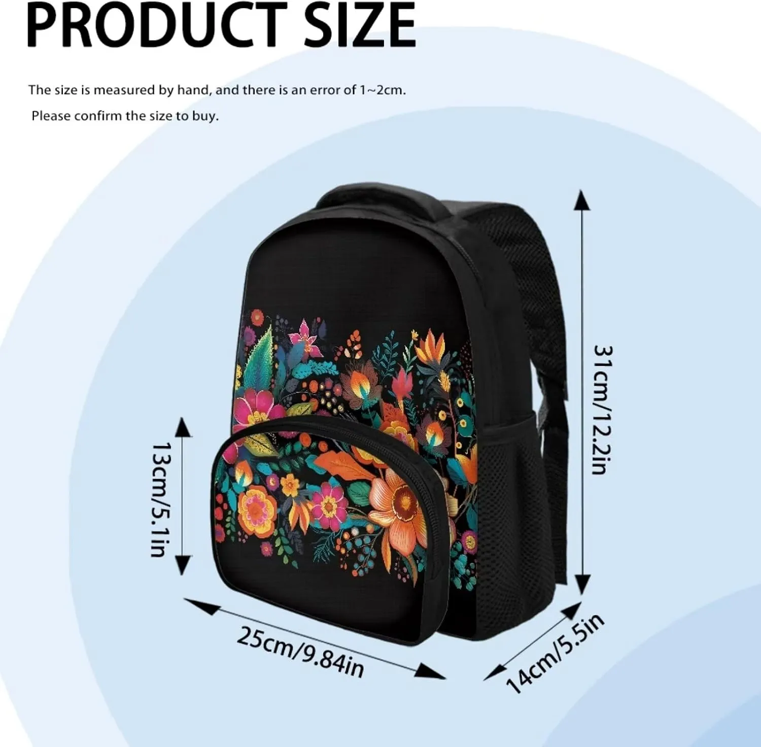 Boho Flower Backpack for Kids Girls Large-Capacity School Bag Middle School Bookbag Casual Daypack Laptop Portable Bagpack for Travel