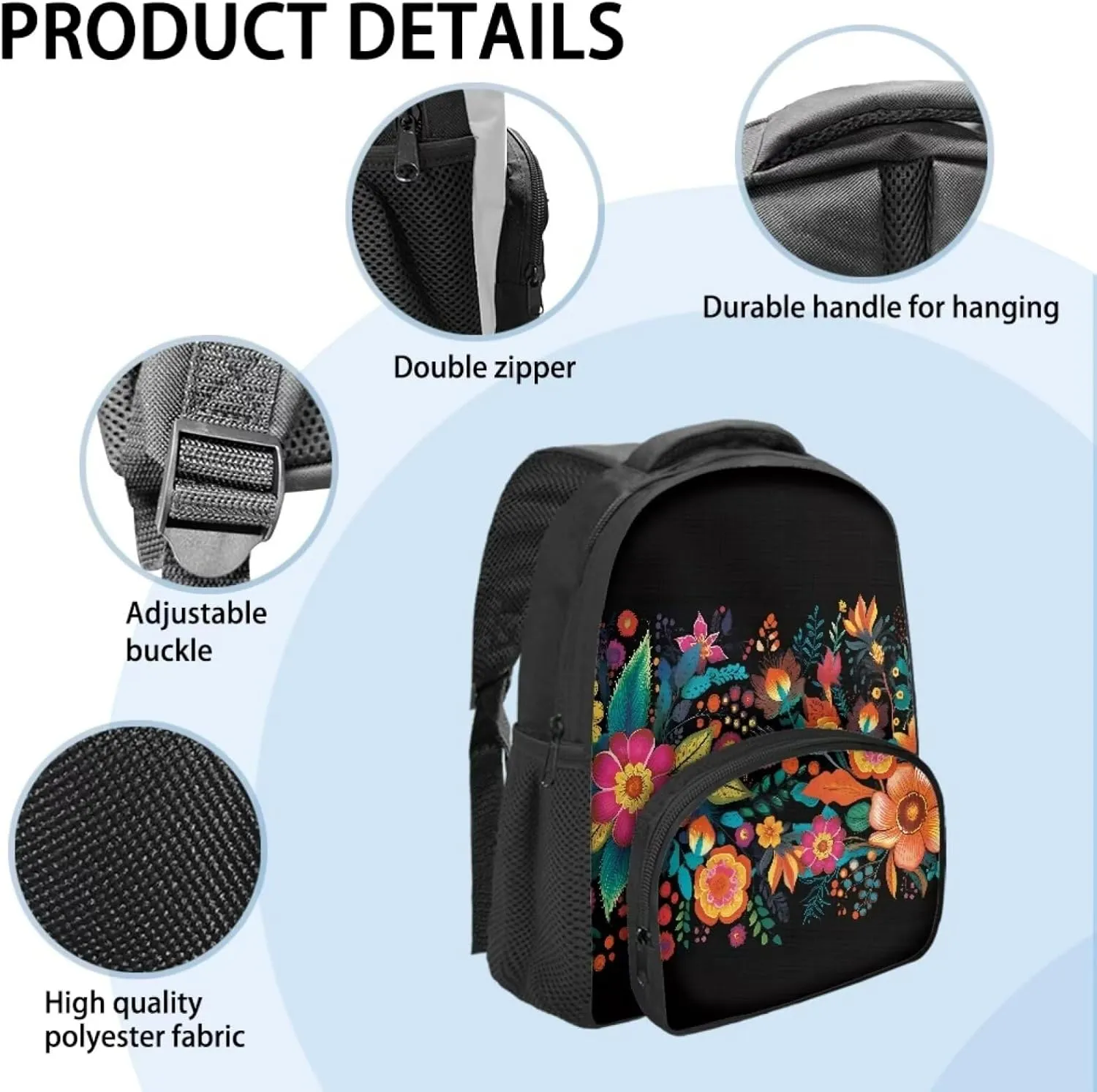 Boho Flower Backpack for Kids Girls Large-Capacity School Bag Middle School Bookbag Casual Daypack Laptop Portable Bagpack for Travel