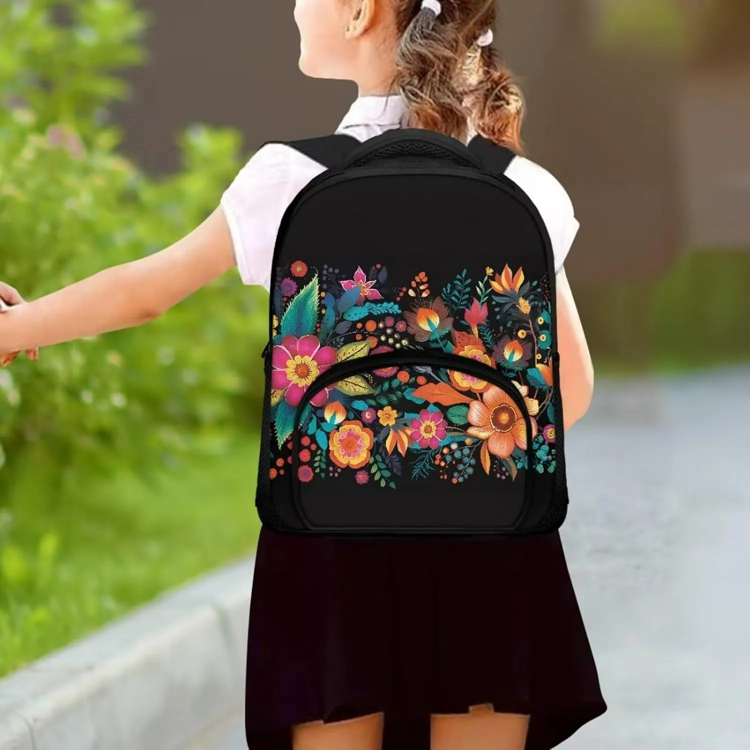 Boho Flower Backpack for Kids Girls Large-Capacity School Bag Middle School Bookbag Casual Daypack Laptop Portable Bagpack for Travel