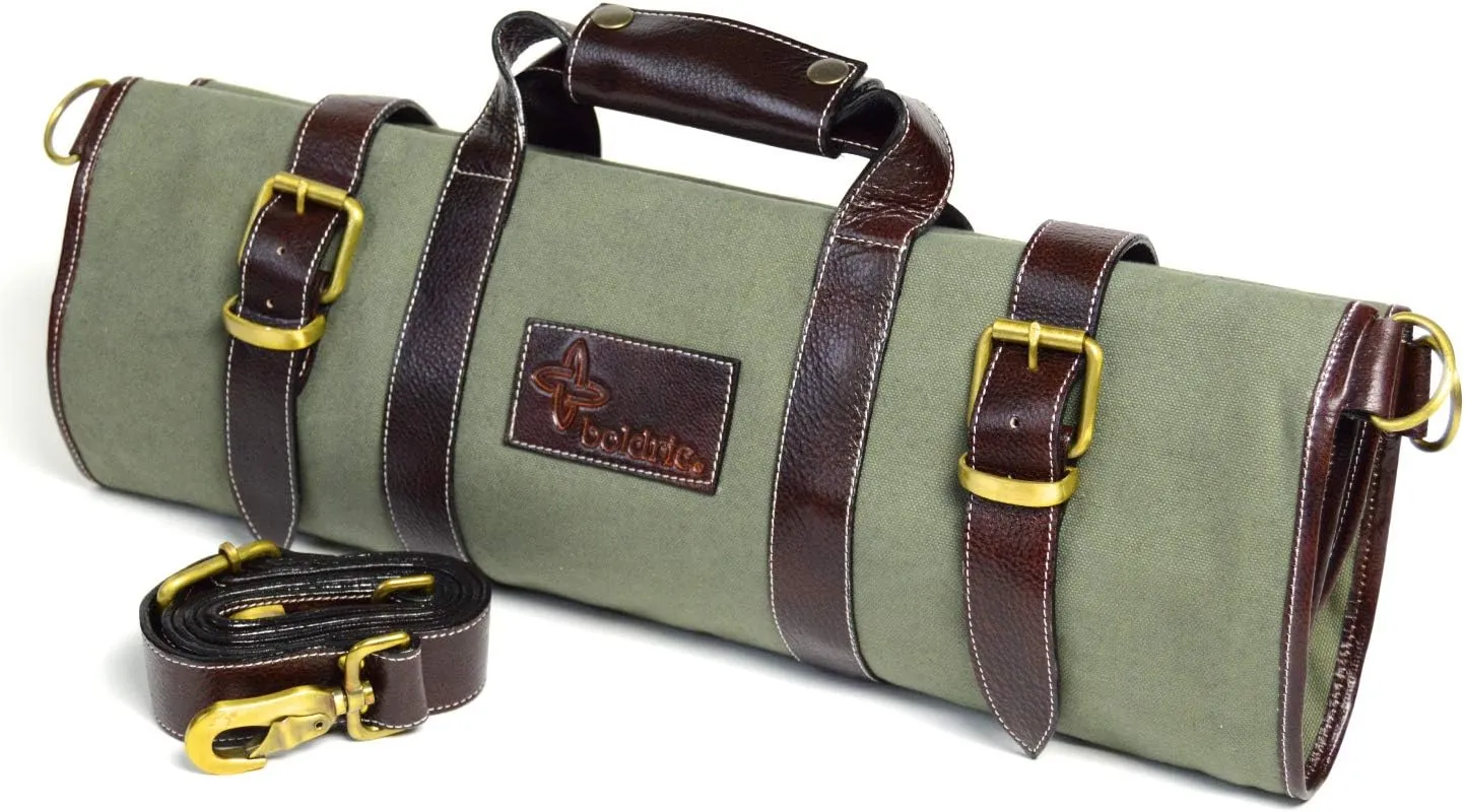 Boldric Green Canvas 17 Pocket Knife Bag
