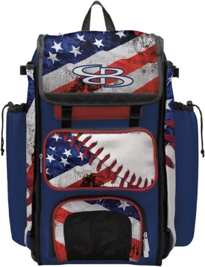 Boombah Catchers Superpack Bat Bag - 23-1/2" x 13-1/2" x 9-1/2" - USA Baseball Royal/Red/White - Holds 4 Bats - Backpack Version (no Wheels)