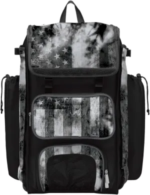 Boombah Catchers Superpack Bat Bag - 23-1/2" x 13-1/2" x 9-1/2" - USA Old Glory Black Ops Black/Charcoal/White - Holds 4 Bats - Backpack Version (no Wheels)