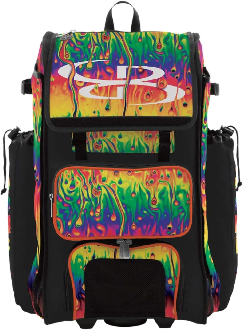 Boombah Rolling Catchers Superpack 2.0 Baseball/Softball Gear Bag - 23-1/2" x 13-1/2" x 9-1/2" - Lava Multi - Telescopic Handle - Holds 4 Bats - Wheeled Version