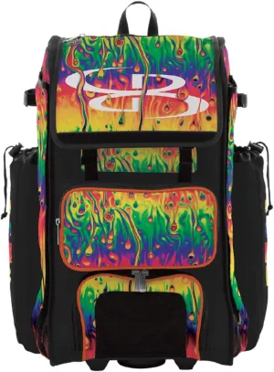 Boombah Rolling Catchers Superpack 2.0 Baseball/Softball Gear Bag - 23-1/2" x 13-1/2" x 9-1/2" - Lava Multi - Telescopic Handle - Holds 4 Bats - Wheeled Version