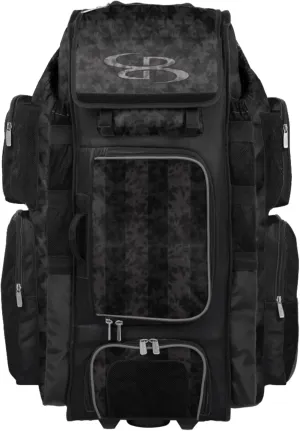 Boombah Superpack XL Rolling Bat Bag - 36" x 16" x 23.5" - Telescopic Handle - Holds 8 Bats - Wheeled Version - USA Defend Black Ops Black/Steel