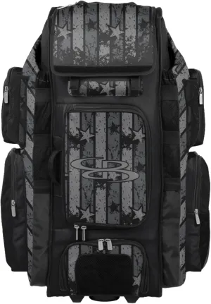 Boombah Superpack XL Rolling Bat Bag - 36" x 16" x 23.5" - Telescopic Handle - Holds 8 Bats - Wheeled Version - USA Freedom Black Ops Black/Charcoal
