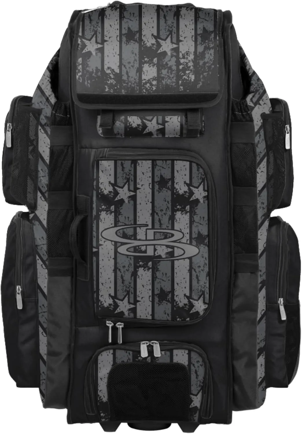 Boombah Superpack XL Rolling Bat Bag - 36" x 16" x 23.5" - Telescopic Handle - Holds 8 Bats - Wheeled Version - USA Freedom Black Ops Black/Charcoal