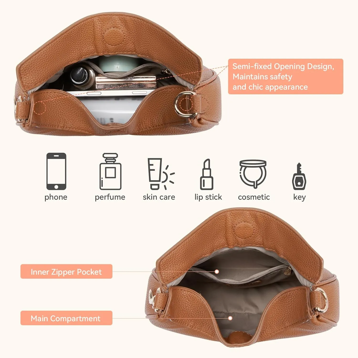 BOSTANTEN Crossbody Purse Small Crescent Shoulder Bags for Women Trendy Hobo Clutch Handbag Removable Strap