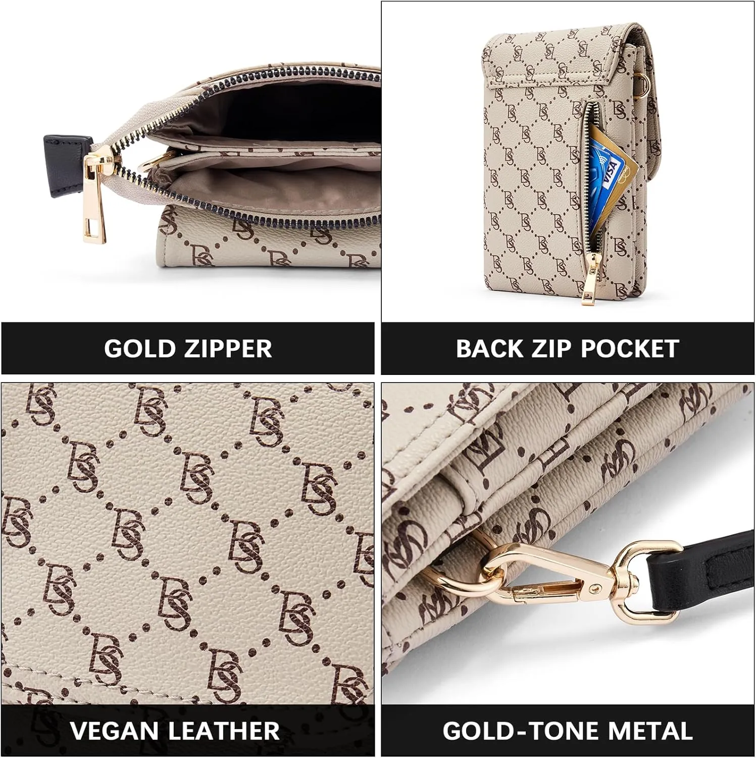 BOSTANTEN Vegan Leather Small Crossbody Bags for Women Designer Cell Phone Bag Wallet Purses Adjustable Strap