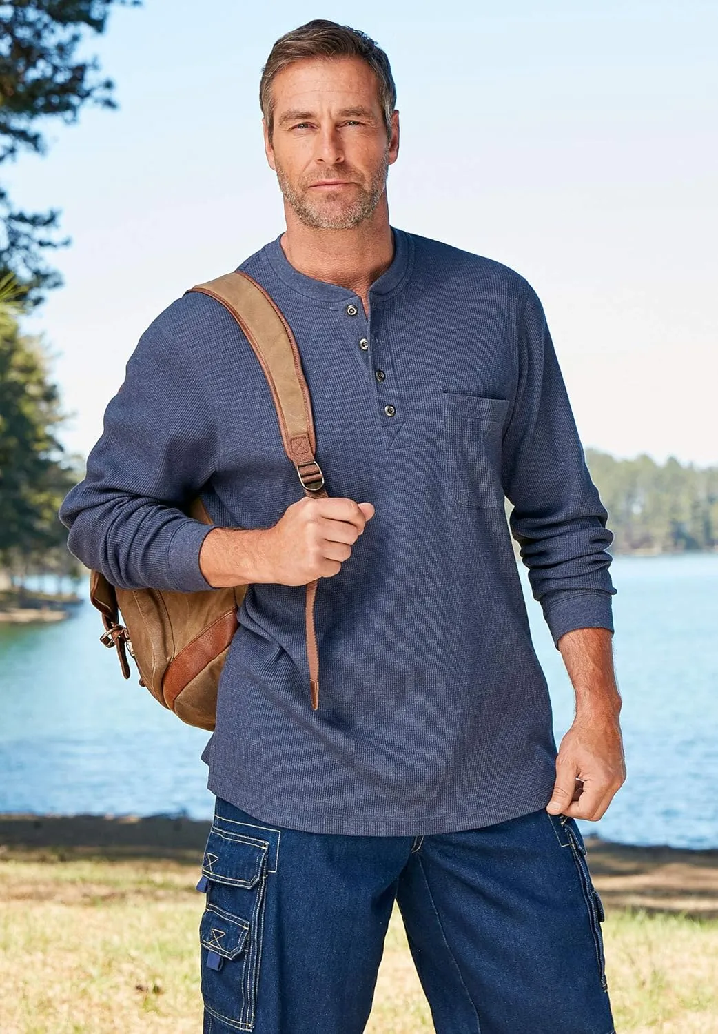 Boulder Creek by Kingsize Men's Big & Tall Tall Thermal Pocket Longer-Length Henley