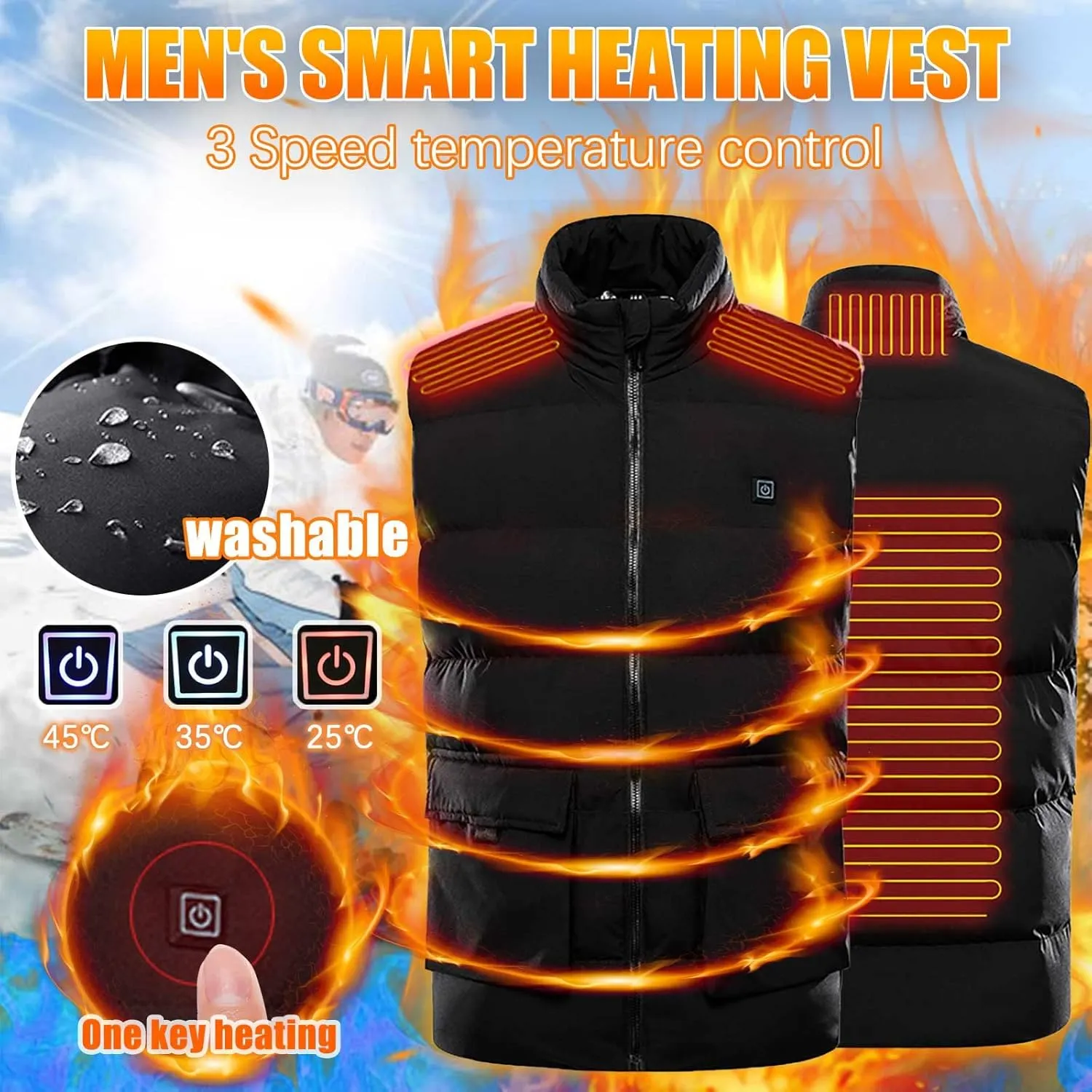 BOXIACEY Heated Vest Winter Thermal Lightweight Vests Zipper Heating Jacket Warming Clothes Heated Vest for Men Women
