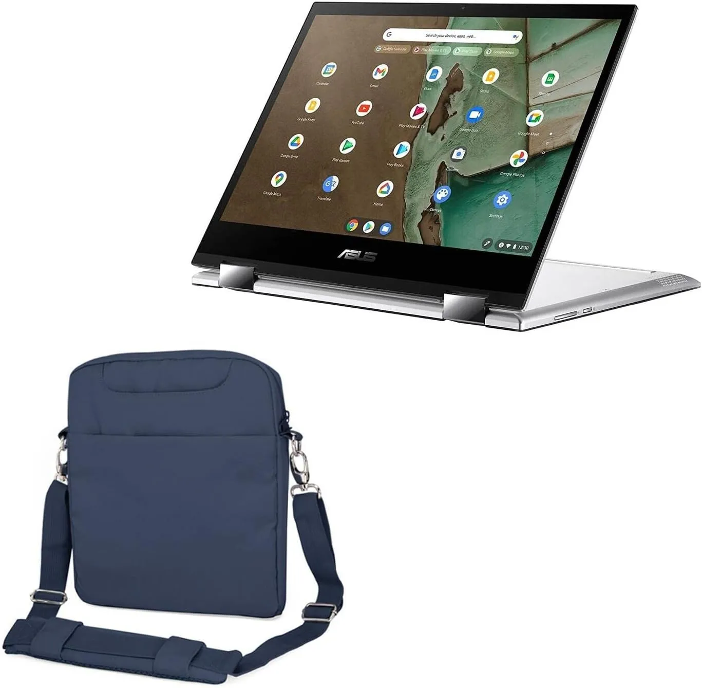 BoxWave Case Compatible with ASUS Chromebook Flip CM3 (CM3200) - Encompass Urban Bag, Over Shoulder Messenger Straps Handle Bag Pockets - Navy