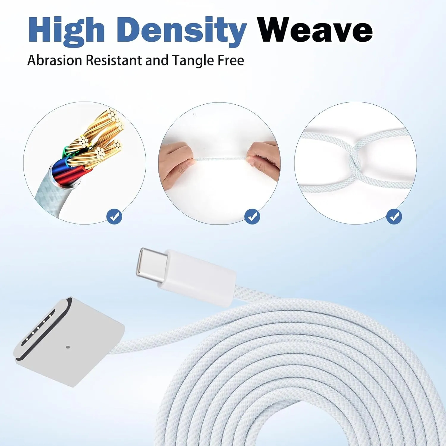 Braided 140W USB-C to Magnetic 3 Power Cable, Compatible with MacBook Pro M1/M2/M3 Pro/Max 14"/16" 2021/2022/2023 & MacBook Air 13.6"/15.3" M2/M3 2022/2023/2024-6.6ft (Silver)