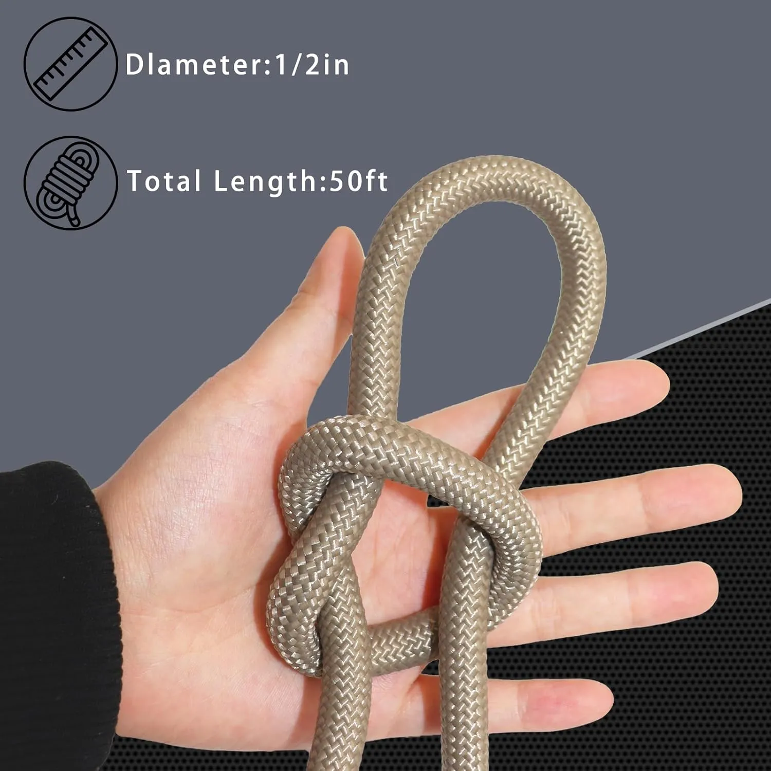 Braided Polyester Rope 1/2 in x 50 ft Heavy Duty Rope - Strong Outdoor Rope for Tree Work Swing Pulling Sailing Camping Nautical (Brown)