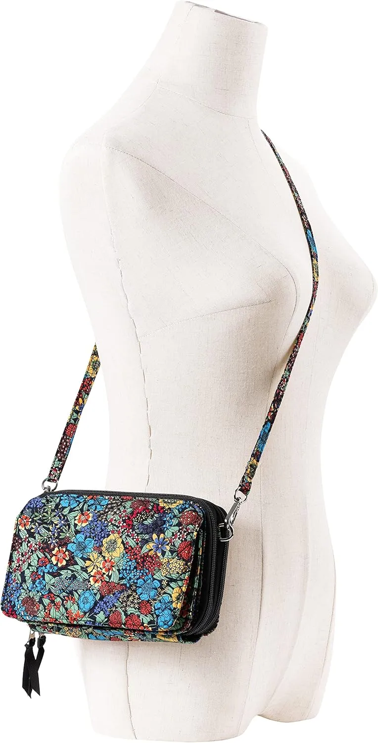 Brentano Cotton quilted double-zipper crossbody wallet purse and clutch