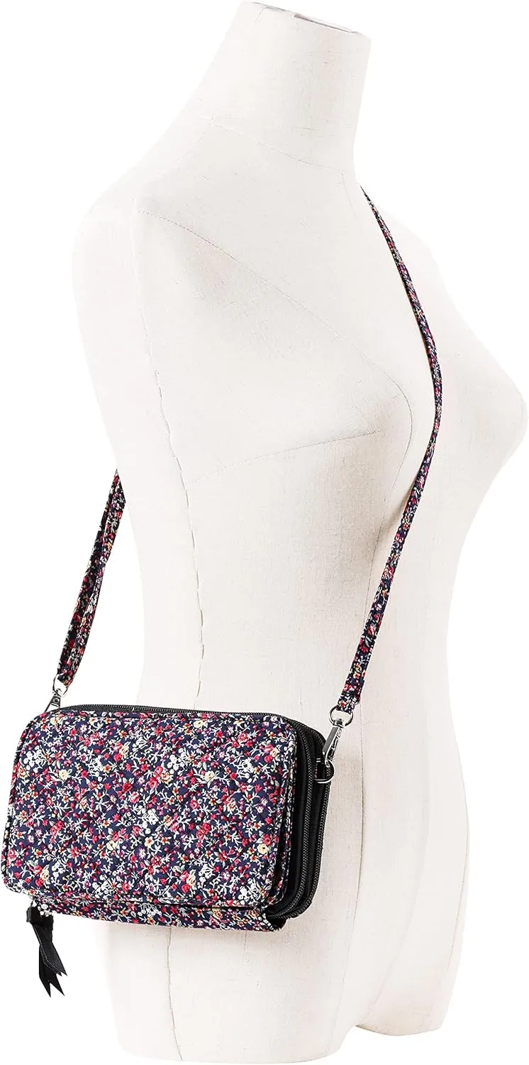 Brentano Cotton quilted double-zipper crossbody wallet purse and clutch