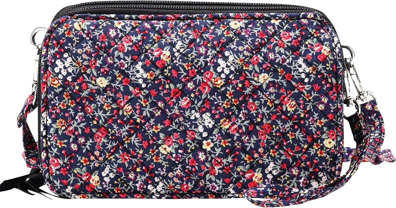 Brentano Cotton quilted double-zipper crossbody wallet purse and clutch