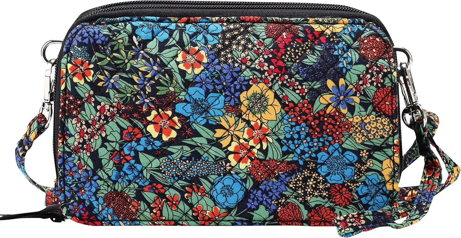 Brentano Cotton quilted double-zipper crossbody wallet purse and clutch