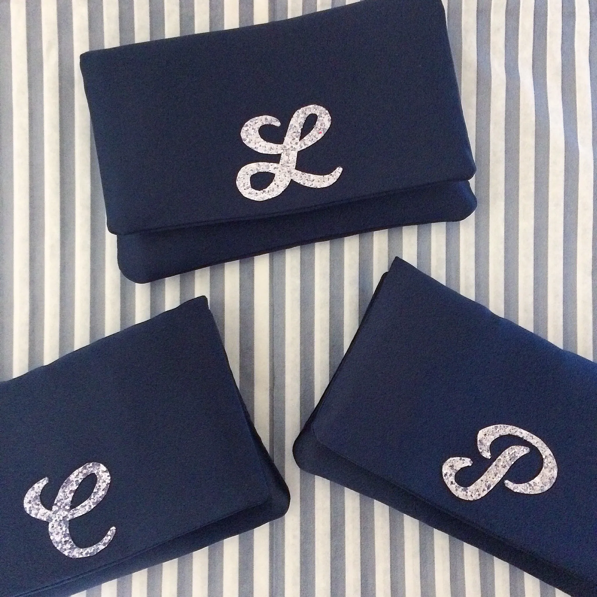 Bridesmaids gifts - set of small personalised initial monogram clutches