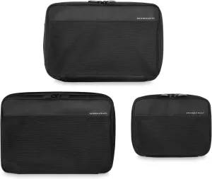 Briggs & Riley Carry On Compression Packing Cube Set - Bag Organizer for Suitcase & Luggage, Travel Essentials for Women & Men, Pack Accessories for Vacation, Maximize Storage Space - 3-Piece, Black