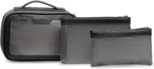 Brookstone Compact Toiletry Kit - 3 Piece Vegan Leather Travel Toiletry Bag with Zip Pouches - Hygiene Bag Toiletry Organizer, Black