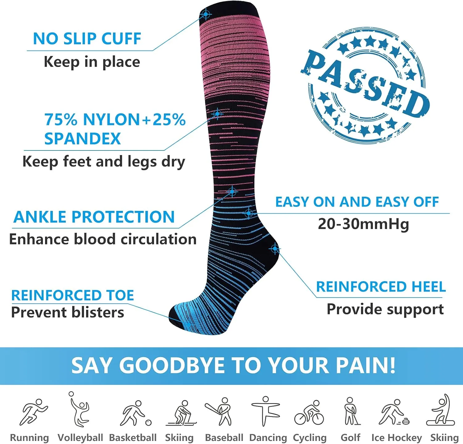 bropite Compression Socks for Women & Men-6 Pairs 20-30mmhg Support Running Nurse Travel Compression Socks