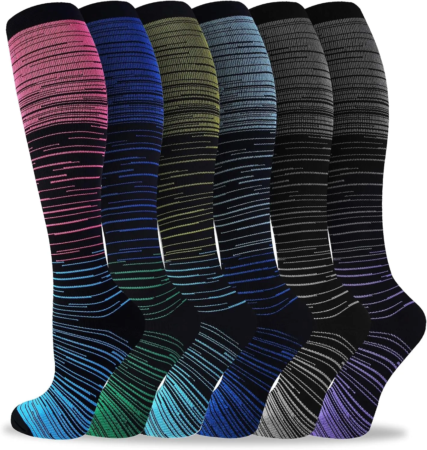 bropite Compression Socks for Women & Men-6 Pairs 20-30mmhg Support Running Nurse Travel Compression Socks