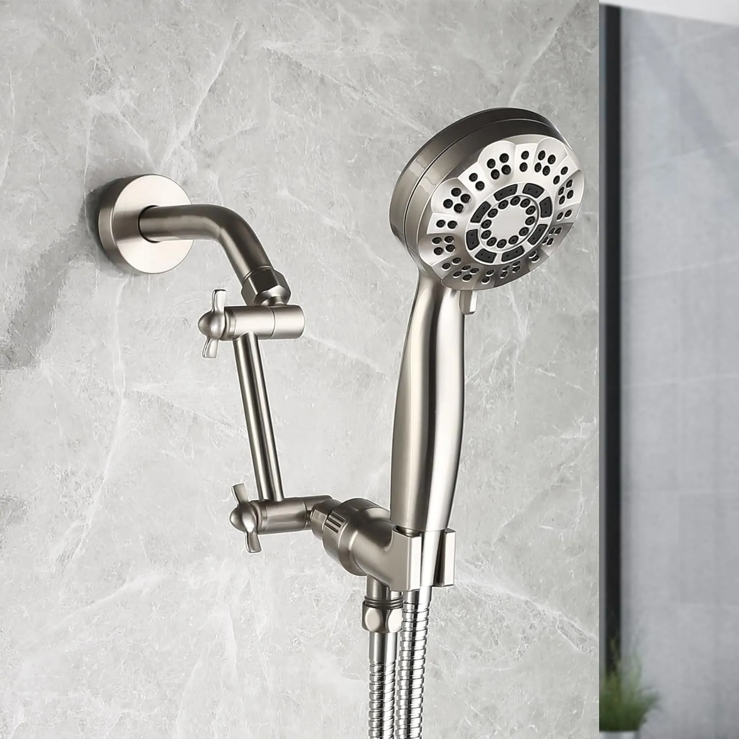 Brushed Nickel Shower Extender Arm, Height & Angle Adjustable with Unique Locking Gear, 5 Inch Anti-Leak Arm