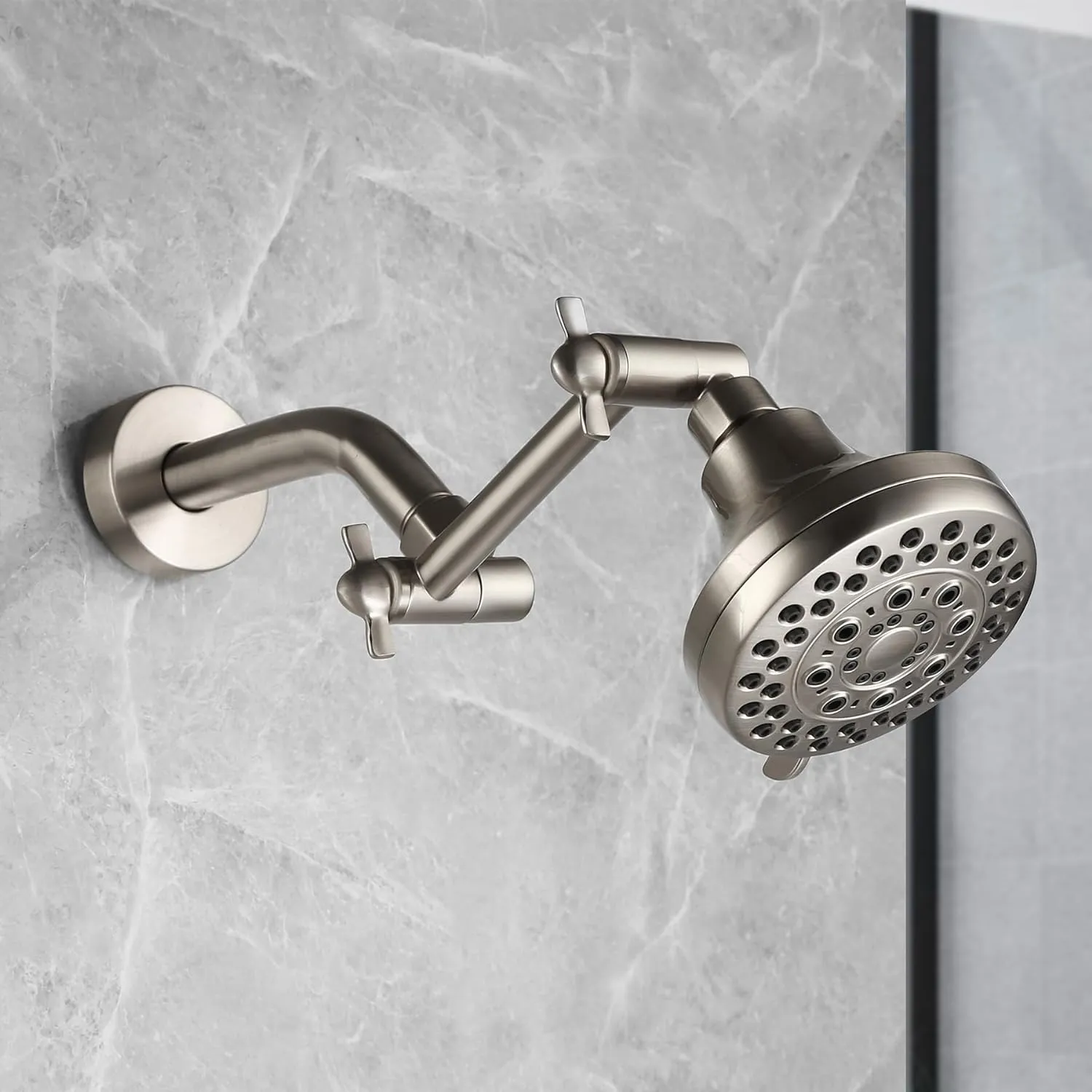 Brushed Nickel Shower Extender Arm, Height & Angle Adjustable with Unique Locking Gear, 5 Inch Anti-Leak Arm