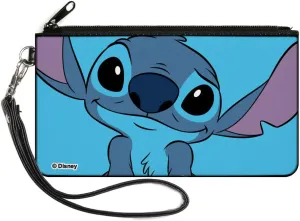Buckle-Down Disney Wallet, Zip Clutch, Lilo and Stitch Stitch Sweet Smiling Pose Close Up Blues, Canvas