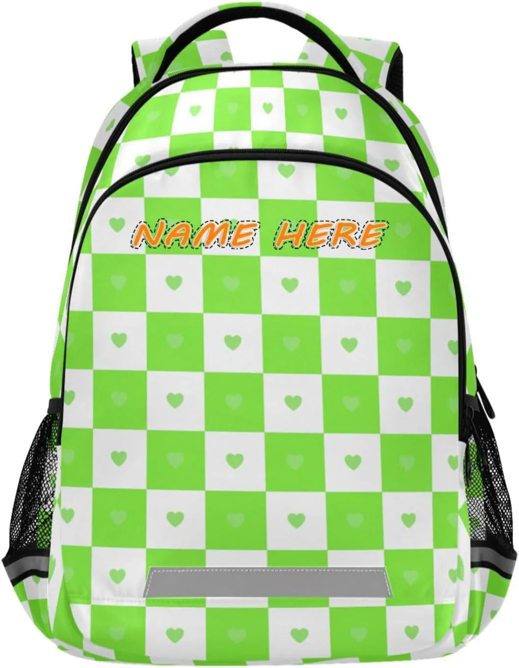 Buffalo Plaid Check Heart Green customized name travel backpack for kids with large personalized name tag books bag for 5th grade school boys girls mochilas escolares para ni?os de 10 a?os