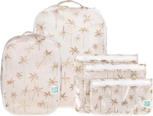 Bumkins Packing Cubes and TSA Approved Pouches for Travel Bag, Organize Luggage with Compression Bags, Essential Traveling Accessories to Pack Clothes, Toiletries Carry On Suitcase, 5-pc Palm Trees