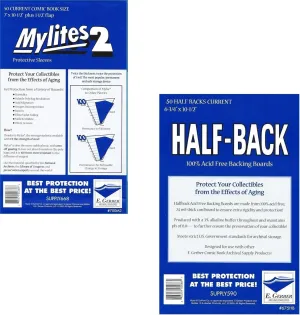 Bundle - 2 Items: 50 Mylites2 Current Size Mylar Archival Sleeves, 50 Half Back Current Size 24 Pt. Comic Backing Boards 700M2/675HB E. Gerber
