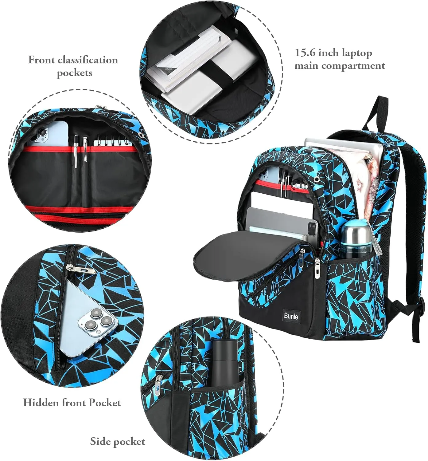 bunie School Backpack for Boys Large Bookbag Boys Backpacks Elementary Middle High School Bags Kids Cool Back Pack Children 7 8 9 10 11 12 13 14 15 16 Years Old (Blue)