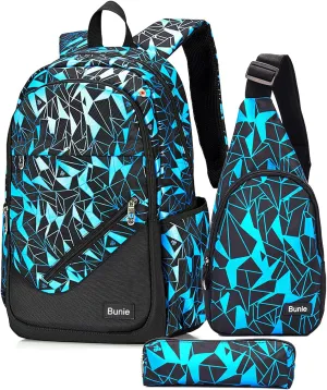 bunie School Backpack for Boys Large Bookbag Boys Backpacks Elementary Middle High School Bags Kids Cool Back Pack Children 7 8 9 10 11 12 13 14 15 16 Years Old (Blue)